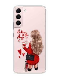 Прозорий чохол на Samsung Galaxy S22 :: Дівчина з кавою (принт 137)