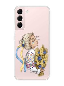 Прозорий чохол на Samsung Galaxy S22 :: Українка з колосками (патріотичний принт 173)