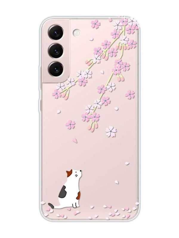 Прозорий чохол на Samsung Galaxy S22 :: Котик і сакура (принт 283)