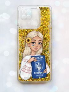 Чохол з плаваючими блискітками на Xiaomi Redmi 10С Золотий :: Дівчина з паспортом (принт 13)