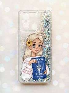 Чохол з плаваючими блискітками на Xiaomi Redmi 12C Срібний :: Дівчина з паспортом (принт 13)