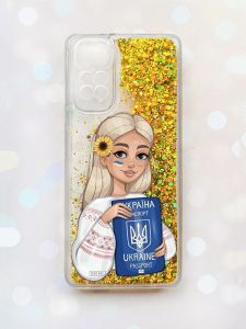 Чохол з плаваючими блискітками на Xiaomi Redmi Note 11 Золотий :: Дівчина з паспортом (принт 13)