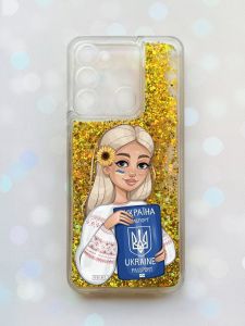 Чохол з плаваючими блискітками на TECNO Spark Go 2022 Золотий :: Дівчина з паспортом (принт 13)