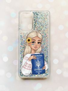 Чохол з плаваючими блискітками на Samsung Galaxy A52 (A525) Срібний :: Дівчина з паспортом (принт 13)