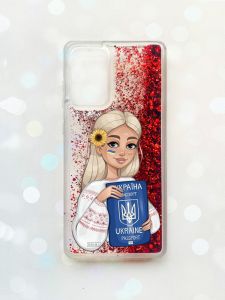 Чохол з плаваючими блискітками на Samsung Galaxy A52 (A525) Червоний :: Дівчина з паспортом (принт 13)