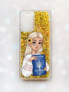 Чохол з плаваючими блискітками на Samsung Galaxy A52 (A525) Золотий :: Дівчина з паспортом (принт 13)