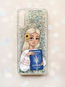 Чохол з плаваючими блискітками на Samsung Galaxy A50 (2019) A505F Срібний :: Дівчина з паспортом (принт 13)