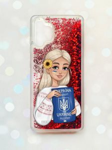 Чохол з плаваючими блискітками Samsung Galaxy A32 Червоний :: Дівчина з паспортом (принт 13)