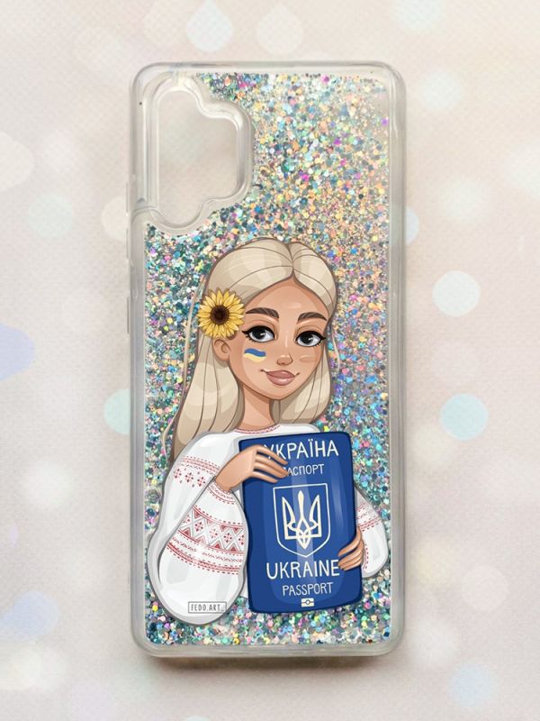 Чохол з плаваючими блискітками Samsung Galaxy A32 Срібний :: Дівчина з паспортом (принт 13)