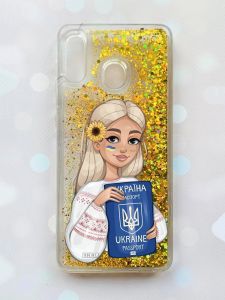 Чохол з плаваючими блискітками для Samsung Galaxy А30 (2019) А305 / A20 Золотий :: Дівчина з паспортом (принт 13)