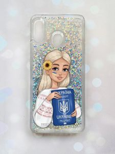 Чохол з плаваючими блискітками для Samsung Galaxy А30 (2019) А305 / A20 Срібний :: Дівчина з паспортом (принт 13)