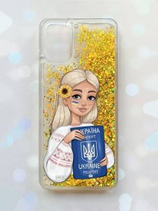 Чохол з плаваючими блискітками для Samsung Galaxy A03s (A037) Золотий :: Дівчина з паспортом (принт 13)