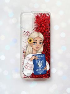 Чохол з плаваючими блискітками для Samsung Galaxy A03s (A037) Червоний :: Дівчина з паспортом (принт 13)