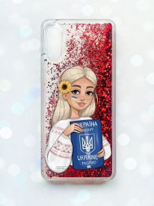 Чохол з плаваючими блискітками Samsung Galaxy A02 / A022 (2021) Червоний :: Дівчина з паспортом (принт 13)