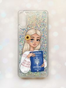 Чохол з плаваючими блискітками Samsung Galaxy A02 / A022 (2021) Срібний :: Дівчина з паспортом (принт 13)