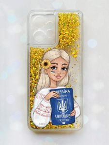 Чохол з плаваючими блискітками Xiaomi Redmi Note 12 4G Золотий :: Дівчина з паспортом (принт 13)