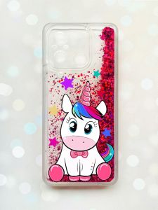 Чохол з плаваючими блискітками на Xiaomi Redmi 12C Рожевий :: Єдиноріг (принт 102)