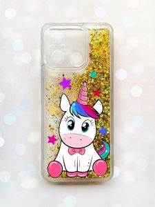 Чохол з плаваючими блискітками на Xiaomi Redmi 12C Золотий :: Єдиноріг (принт 102)