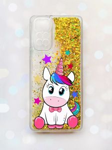 Чохол з плаваючими блискітками на Xiaomi Redmi Note 11 Золотий :: Єдиноріг (принт 102)