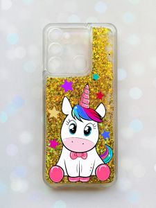 Чохол з плаваючими блискітками на TECNO Spark Go 2022 Золотий :: Єдиноріг (принт 102)