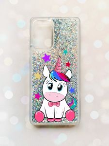 Чохол з плаваючими блискітками на Samsung Galaxy A52 (A525) Срібний :: Єдиноріг (принт 102)