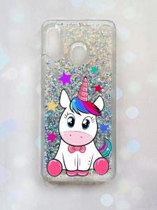 Чохол з плаваючими блискітками для Samsung Galaxy А30 (2019) А305 / A20 Срібний :: Єдиноріг (принт 102)