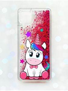Чохол з плаваючими блискітками Samsung Galaxy A12 Рожевий :: Єдиноріг (принт 102)