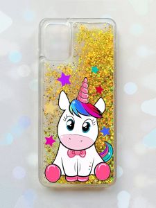 Чохол з плаваючими блискітками для Samsung Galaxy A03s (A037) Золотий :: Єдиноріг (принт 102)