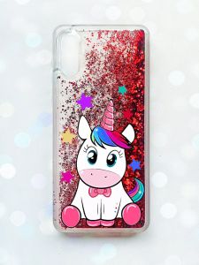 Чохол з плаваючими блискітками Samsung Galaxy A02 / A022 (2021) Червоний :: Єдиноріг (принт 102)