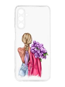 Прозорий силіконовий чохол на Samsung Galaxy M14 :: Дівчина з бузком (принт 7)