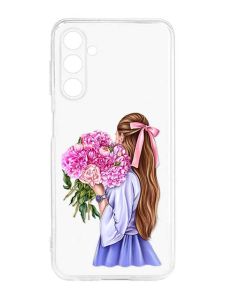 Прозорий силіконовий чохол на Samsung Galaxy M14 :: Дівчина з півоніями (принт 11)