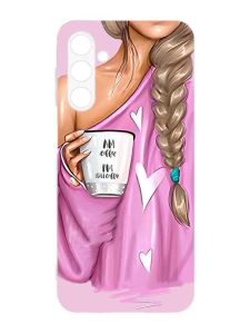 Прозорий силіконовий чохол на Samsung Galaxy M14 :: Дівчина з кавою (принт 58)