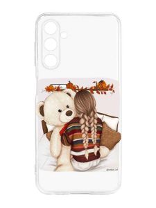 Прозорий силіконовий чохол на Samsung Galaxy M14 :: Дівчинка з ведмедиком (принт 117)