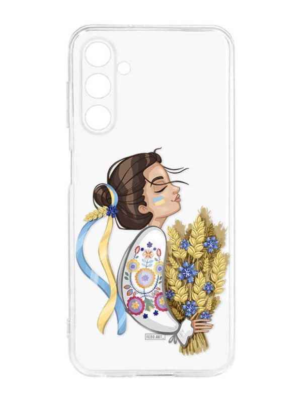 Прозорий силіконовий чохол на Samsung Galaxy M14 :: Українка з колосками (патріотичний принт 172)