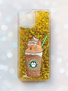 Чохол з плаваючими блискітками на Xiaomi Redmi A1 Золотий :: Капучіно котик (принт 97)