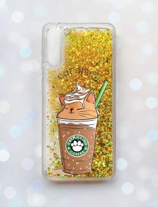 Чохол з плаваючими блискітками на Samsung Galaxy A50 (2019) A505F Золотий :: Капучіно котик (принт 97)