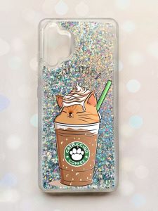Чохол з плаваючими блискітками Samsung Galaxy A32 Срібний :: Капучіно котик (принт 97)