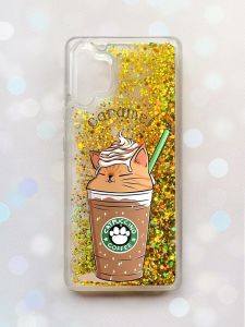 Чохол з плаваючими блискітками Samsung Galaxy A32 Золотий :: Капучіно котик (принт 97)