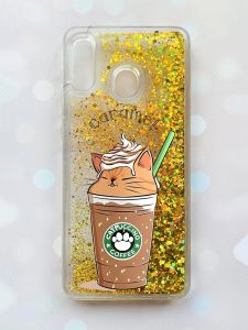 Чохол з плаваючими блискітками для Samsung Galaxy А30 (2019) А305 / A20 Золотий :: Капучіно котик (принт 97)