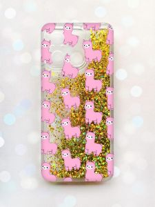 Чохол з плаваючими блискітками на Xiaomi Redmi 12C Золотий :: Лами рожеві (принт 101)