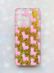 Чохол з плаваючими блискітками на TECNO Spark Go 2022 Золотий :: Лами рожеві (принт 101)
