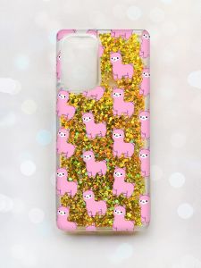 Чохол з плаваючими блискітками на Samsung Galaxy A52 (A525) Золотий :: Лами рожеві (принт 101)