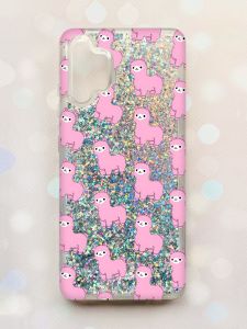 Чохол з плаваючими блискітками Samsung Galaxy A32 Срібний :: Лами рожеві (принт 101)