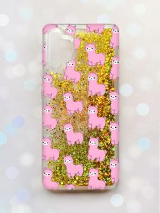 Чохол з плаваючими блискітками Samsung Galaxy A32 Золотий :: Лами рожеві (принт 101)