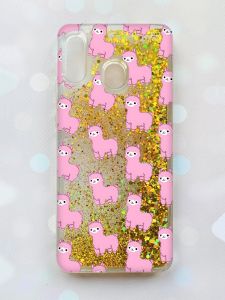 Чохол з плаваючими блискітками для Samsung Galaxy А30 (2019) А305 / A20 Золотий :: Лами рожеві (принт 101)