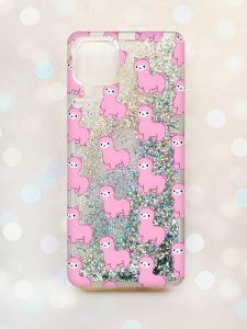 Чохол з плаваючими блискітками Samsung Galaxy A12 Срібний :: Лами рожеві (принт 101)