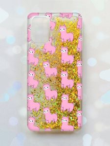 Чохол з плаваючими блискітками для Samsung Galaxy A03s (A037) Золотий :: Лами рожеві (принт 101)