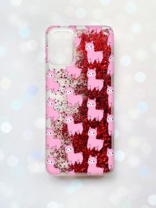 Чохол з плаваючими блискітками для Samsung Galaxy A03s (A037) Червоний :: Лами рожеві (принт 101)