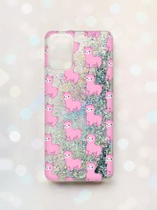 Чохол з плаваючими блискітками для Samsung Galaxy A03s (A037) Срібний :: Лами рожеві (принт 101)