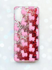 Чохол з плаваючими блискітками Samsung Galaxy A02 / A022 (2021) Червоний :: Лами рожеві (принт 101)